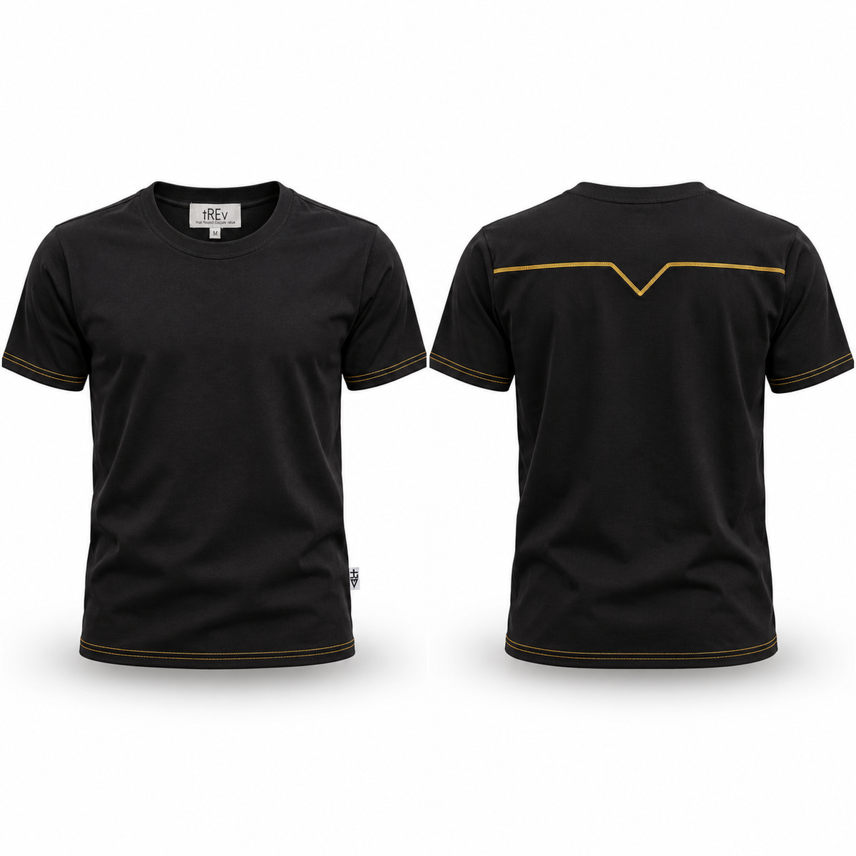Black and gold tREv Ultimate Tee premium cotton T-shirt